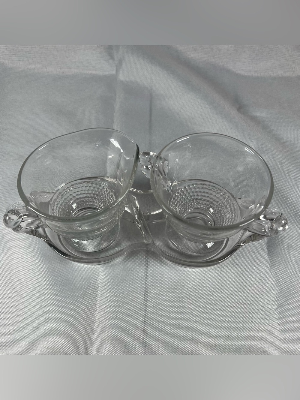 Vintage Duncan Miller Teardrop Glass Individual Creamer Sugar & Tray Set 3pc